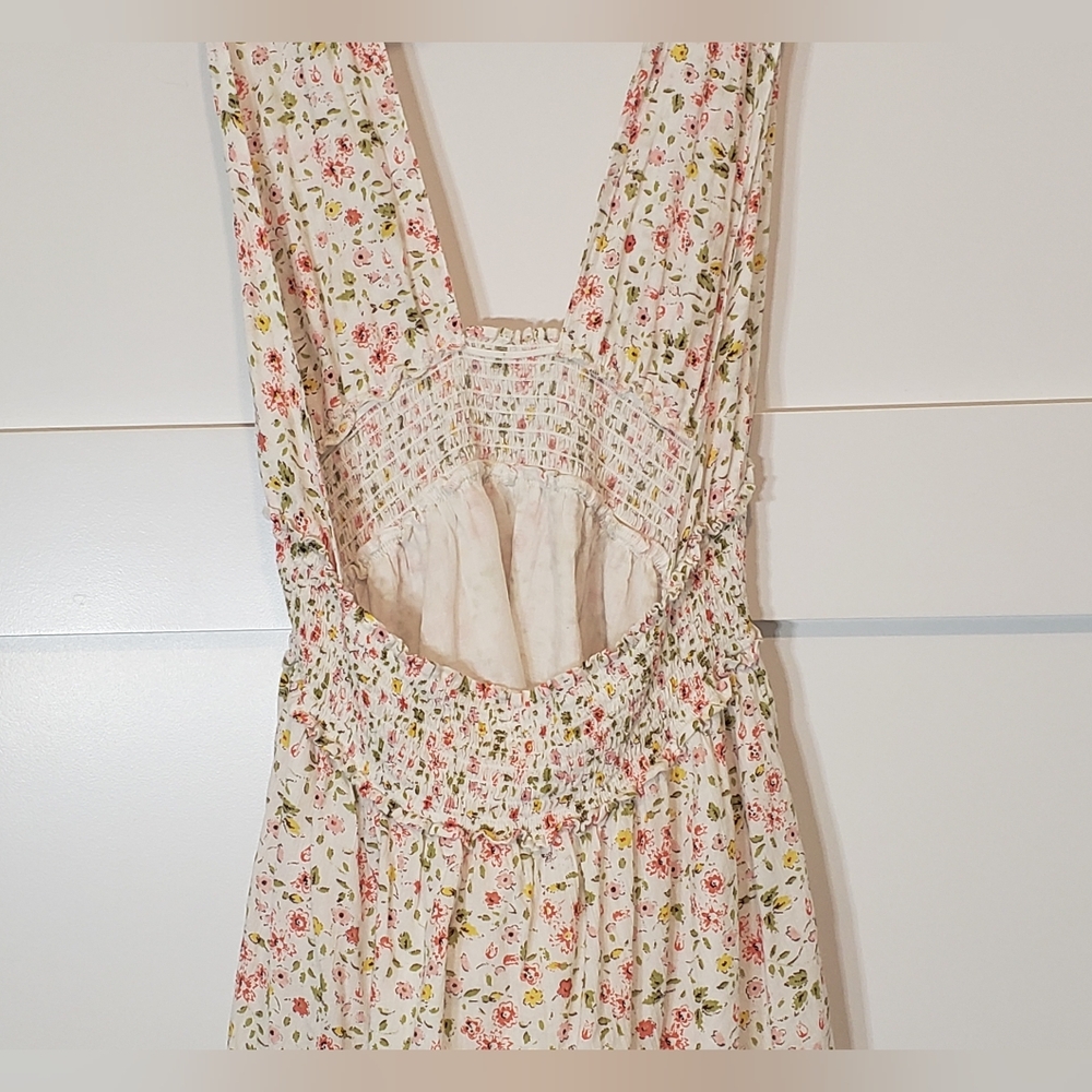 Aerie Halter Ditzy Mini Dress Cotton Lined White Pink Yellow Floral Size Medium - Picture 11 of 13